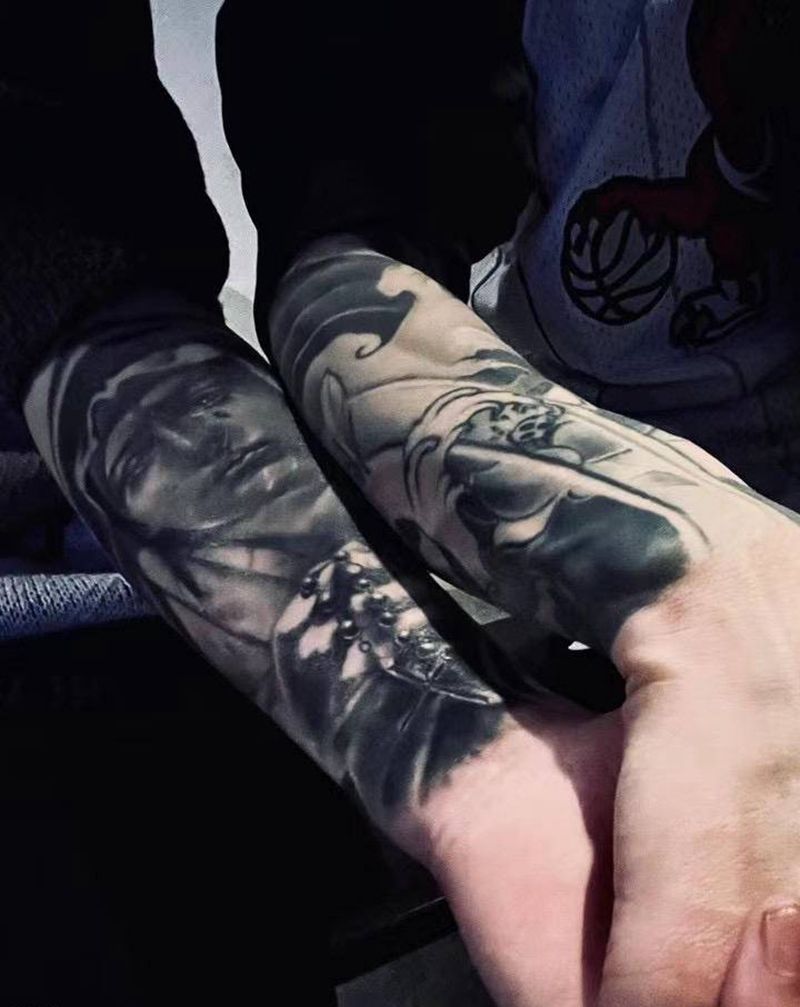 高饱和刺法圣母.纹身图片_手臂欧美写实纹身图案