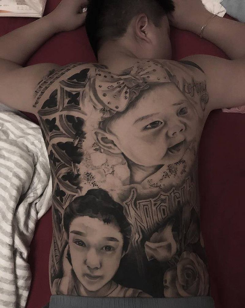 武汉纹身纹身图片_背部欧美写实纹身图案