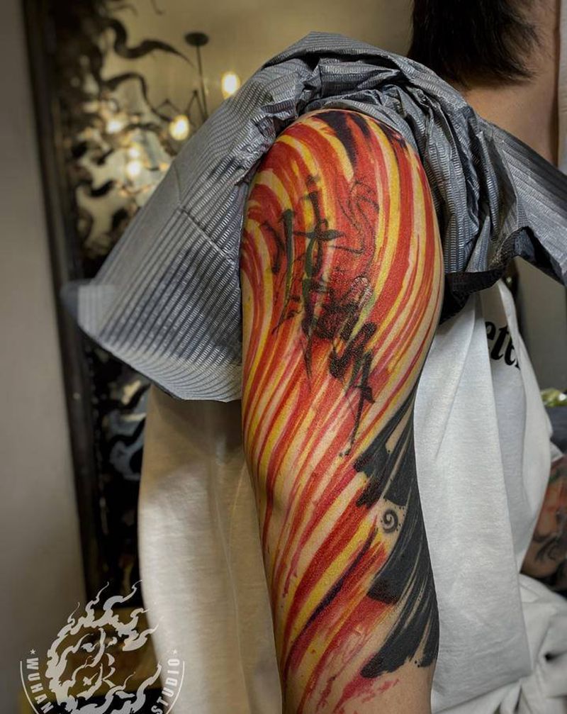 少女的梦纹身图片_肩部手臂水墨纹身图案