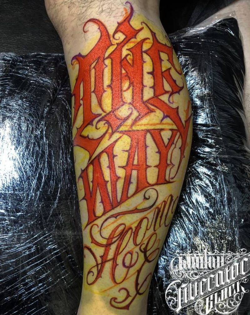 花体字纹身图片_腿部花体字花体字纹身图案