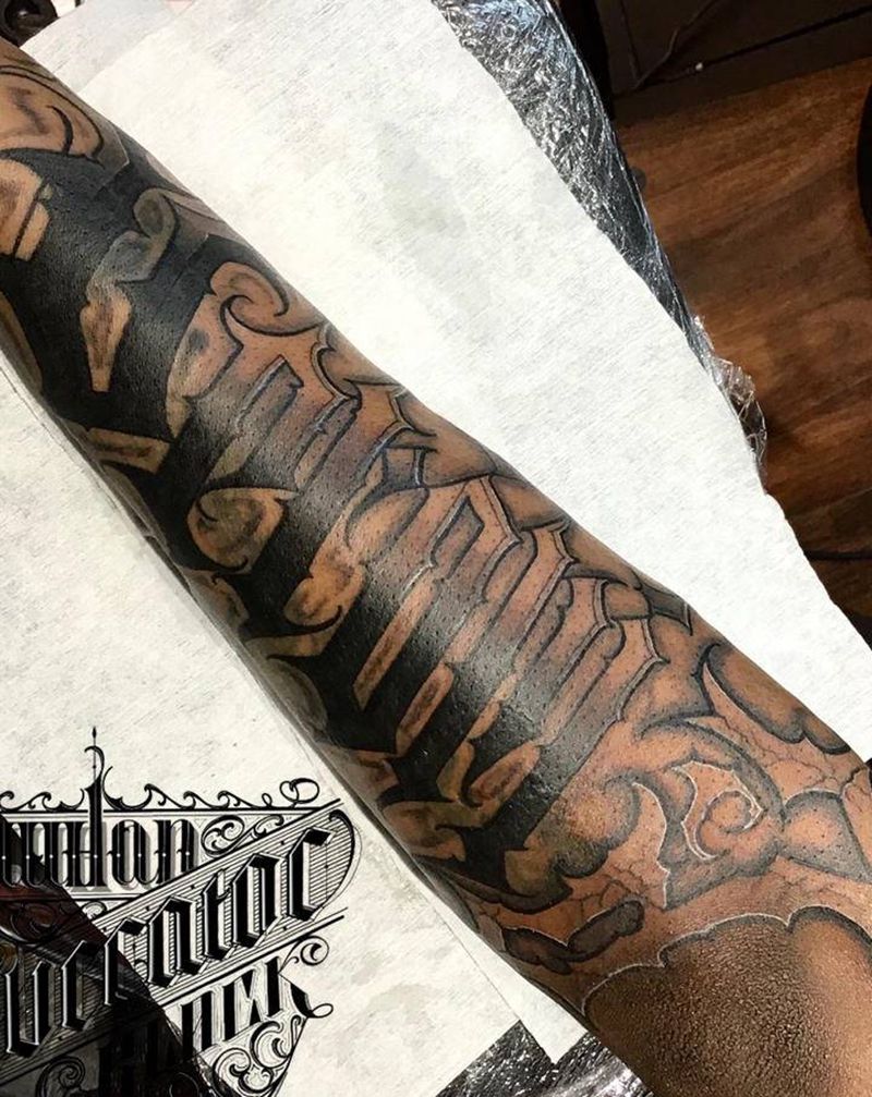 花体字遮盖纹身图片_手臂花体字花体字纹身图案