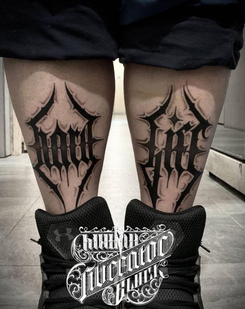 花体字纹身图片_腿部花体字花体字纹身图案