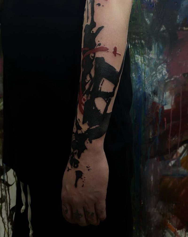 抽象花臂纹身图片_手臂水墨水彩纹身图案