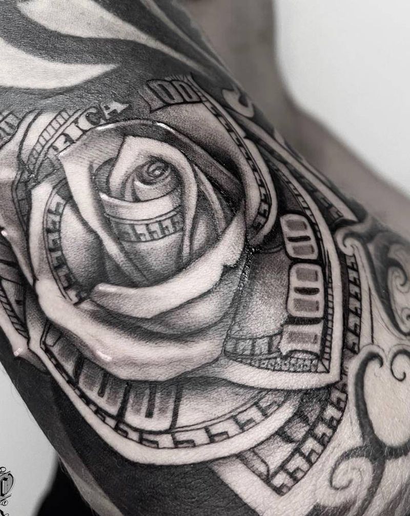 钱花纹身图片_手部欧美写实钱花纹身图案