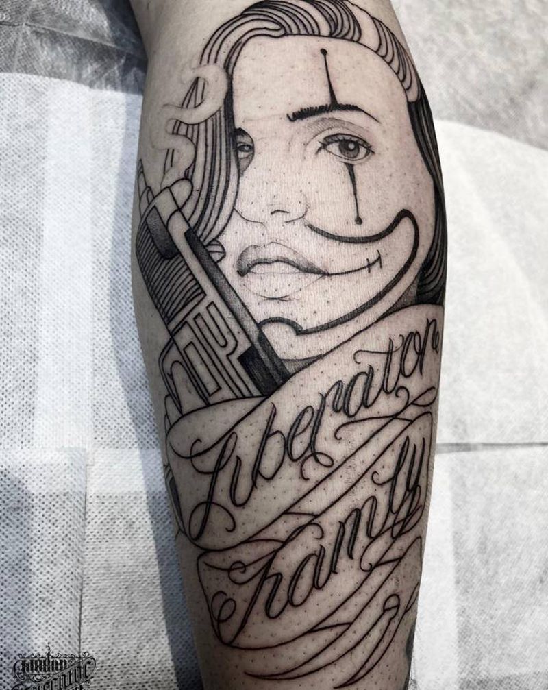 墨西哥黑灰纹身图片_腿部欧美写实New School墨西哥黑灰纹身图案