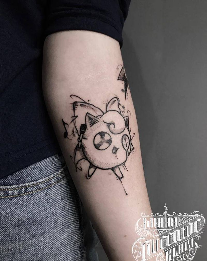 Black work纹身图片_腿部New School点刺神奇宝贝纹身图案