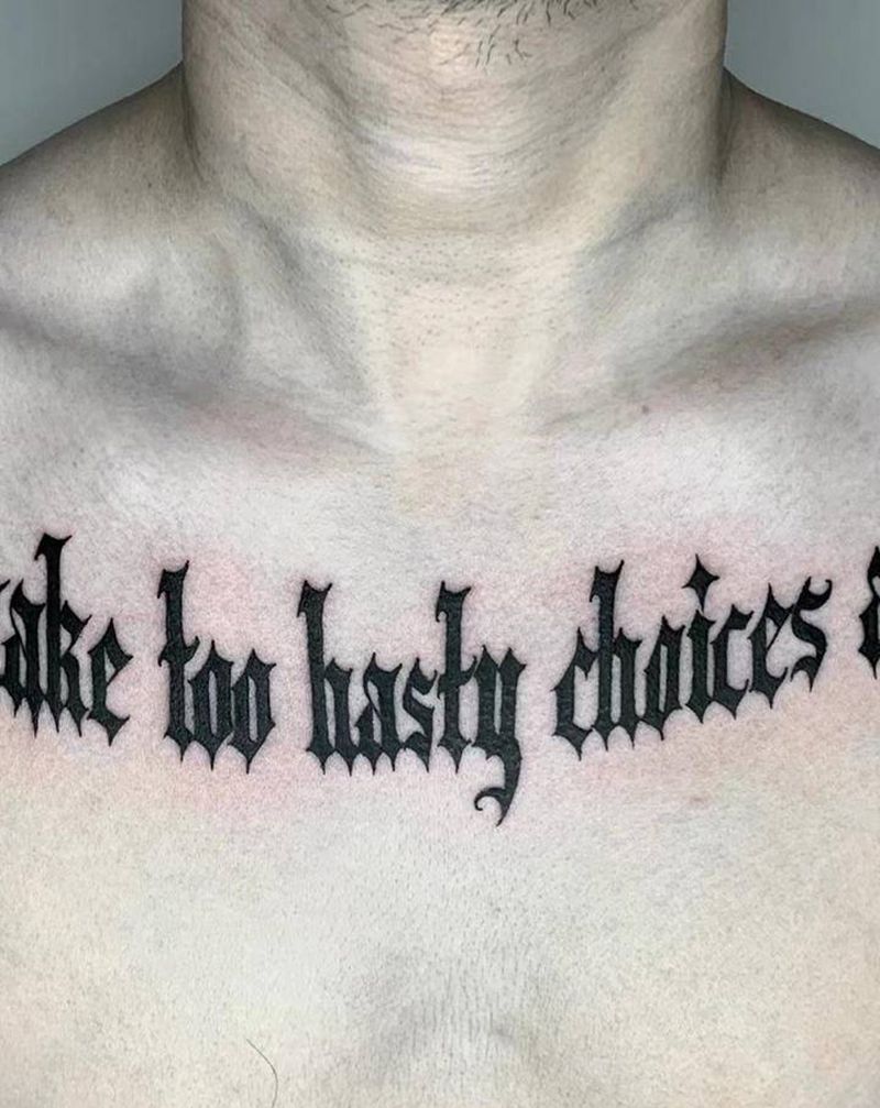 传统哥特体纹身图片_胸部花体字传统哥特体纹身图案