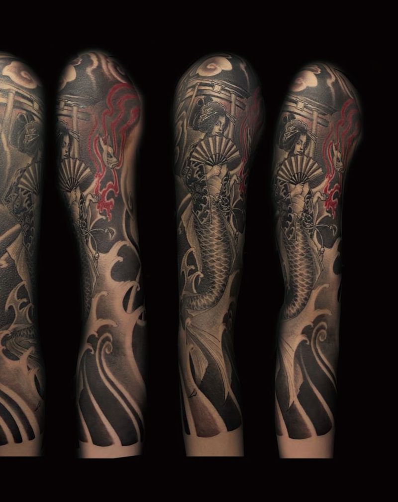 七分袖.纹身图片_手臂新传统老传统纹身图案