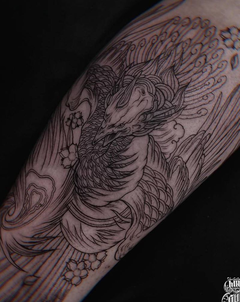 凤兮归故乡 四海求其凰纹身图片_腿部新传统New School纹身图案