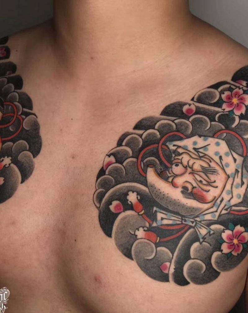 传统全甲纹身图片_胸部老传统新传统纹身图案