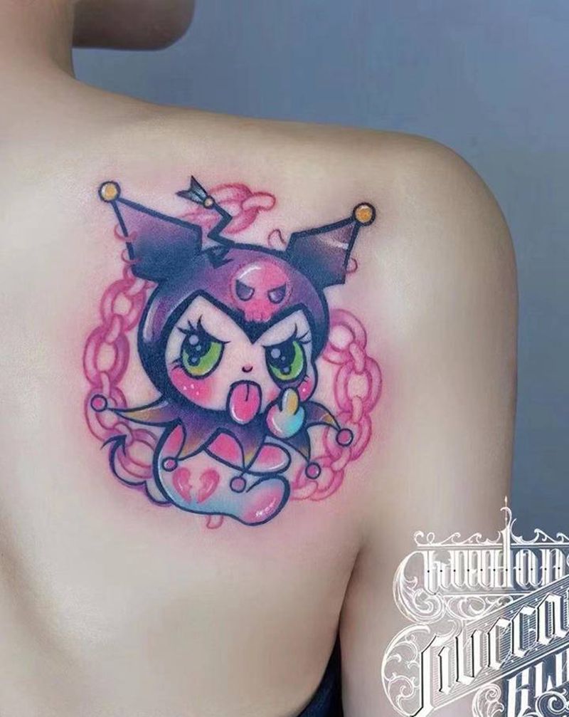 卡通纹身图片_肩部New School水彩纹身图案