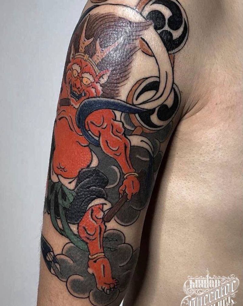 雷神纹身图片_手臂老传统新传统雷神纹身图案