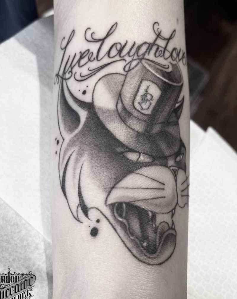 纪念天堂的爱猫纹身图片_手臂欧美写实纹身图案