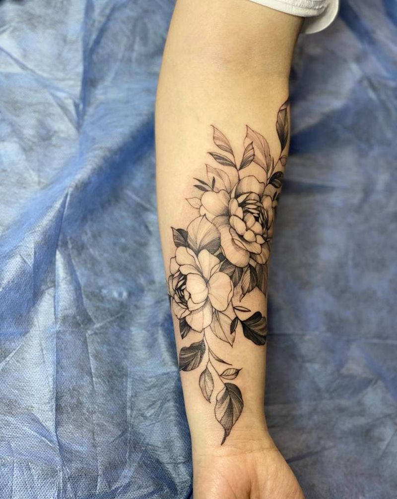 小臂素花纹身图片_素花纹身图案