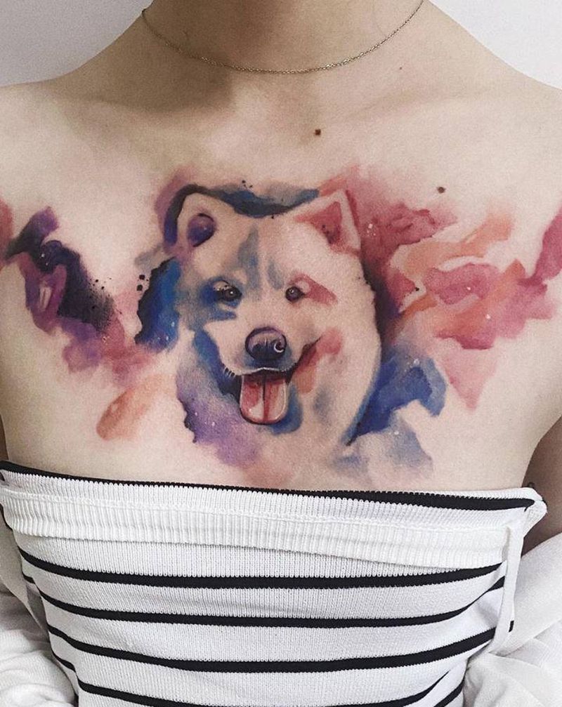 宠物也是我们的亲人纹身图片_手臂胸部水墨水彩纹身图案