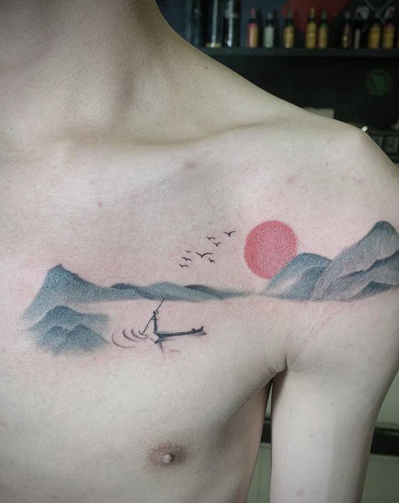 国画风纹身图片_水墨纹身图案