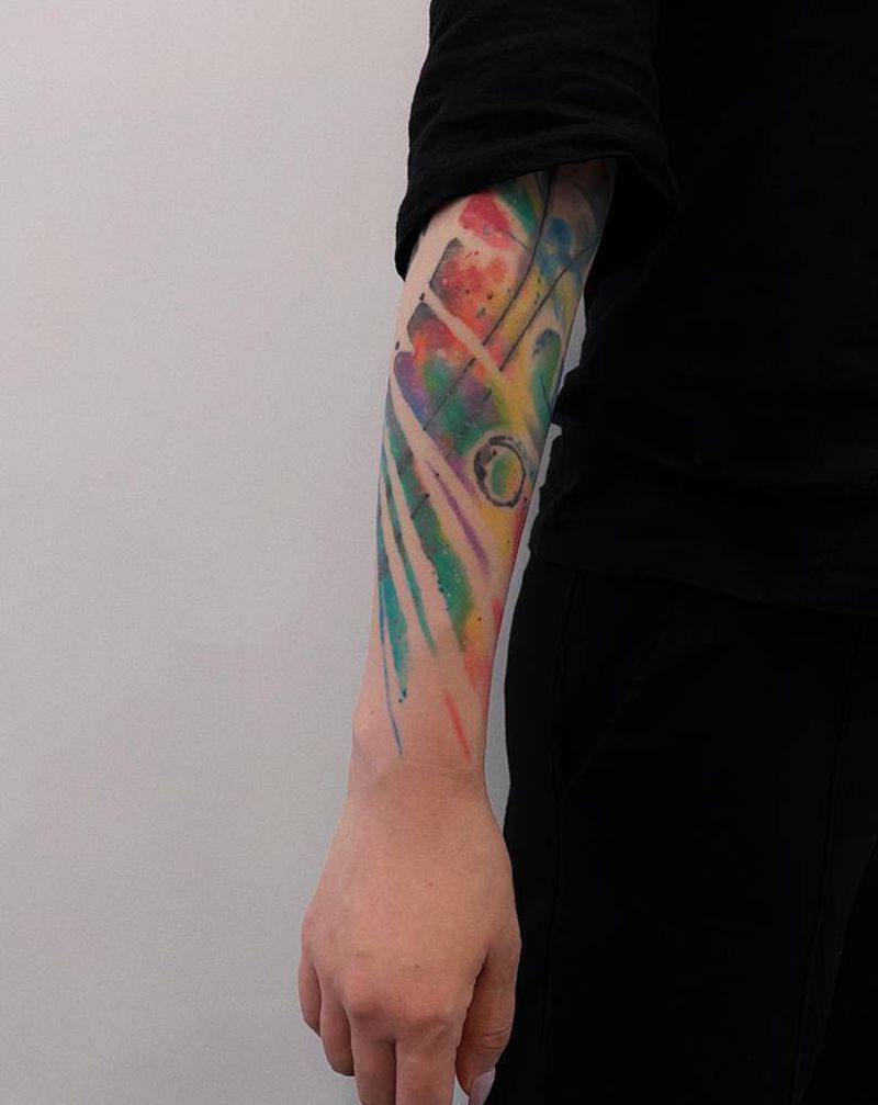 泼墨花臂纹身图片_水墨水彩纹身图案