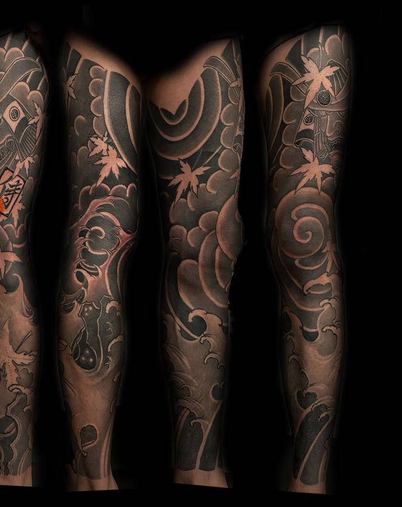 侍.纹身图片_腿部老传统纹身图案