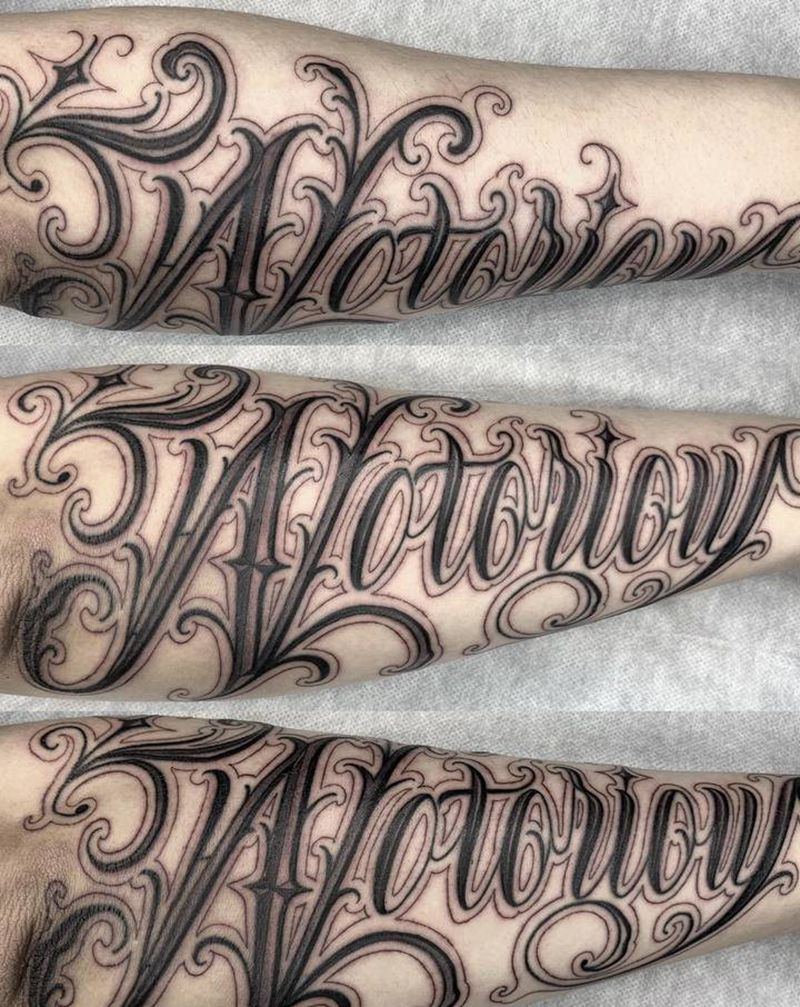 小臂作品纹身图片_手部手臂花体字花体字纹身图案