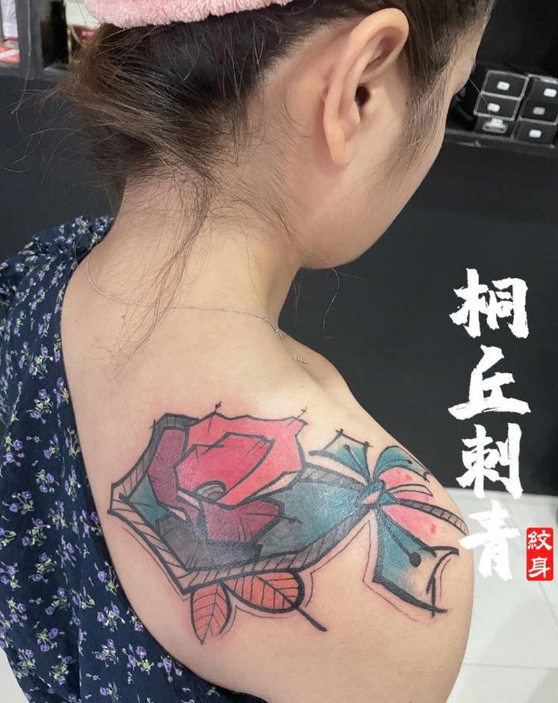 遮盖纹身图片_肩部新传统纹身图案