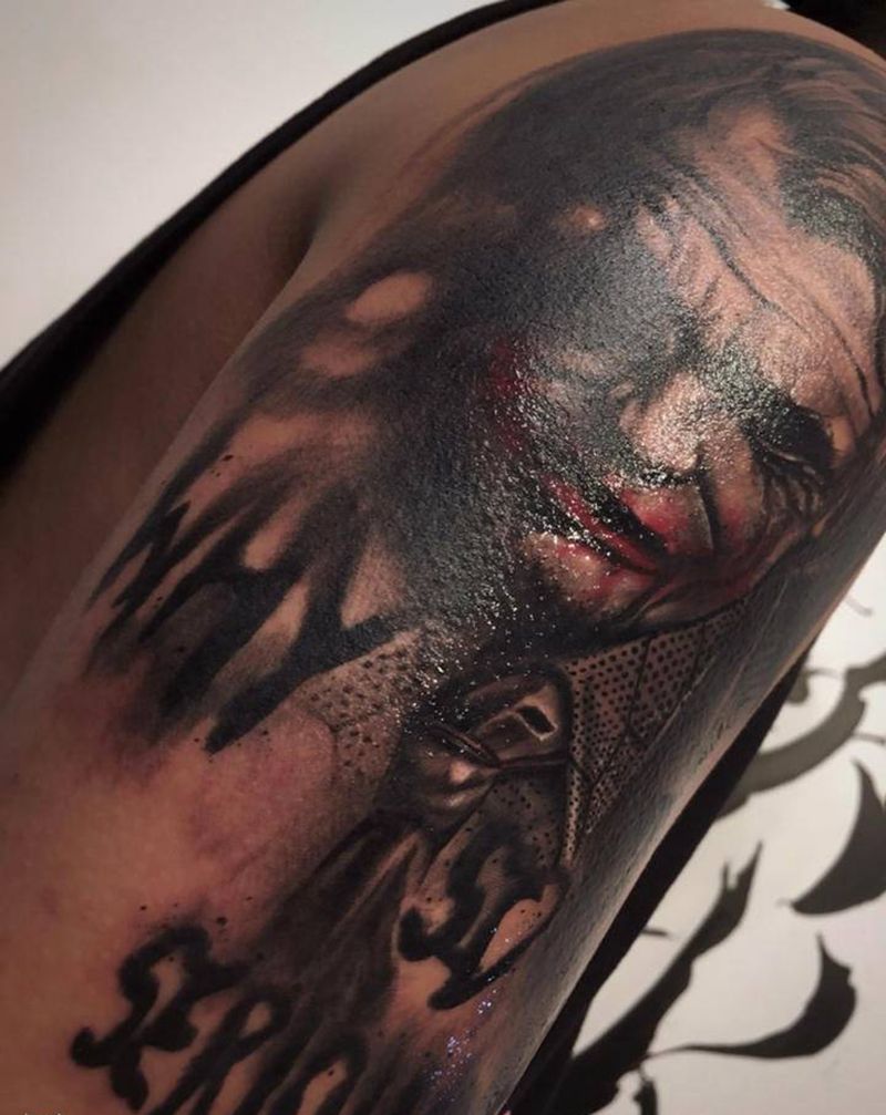 joker纹身图片_手臂欧美写实纹身图案