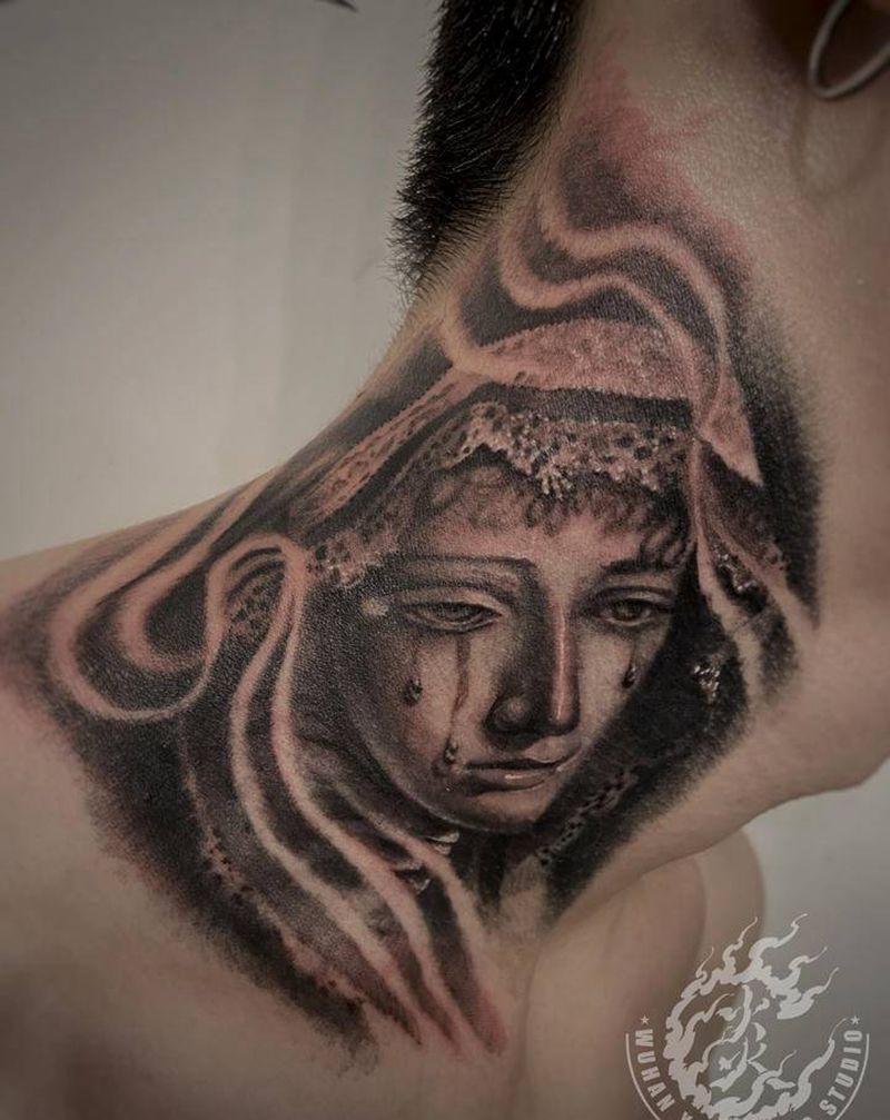 God mother.纹身图片_颈部欧美写实纹身图案