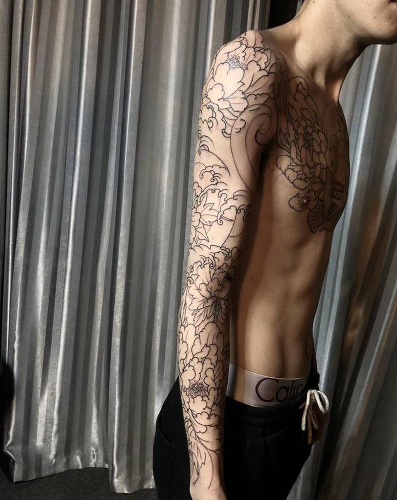 花臂牡丹未完待续纹身图片_手部手臂新传统纹身图案