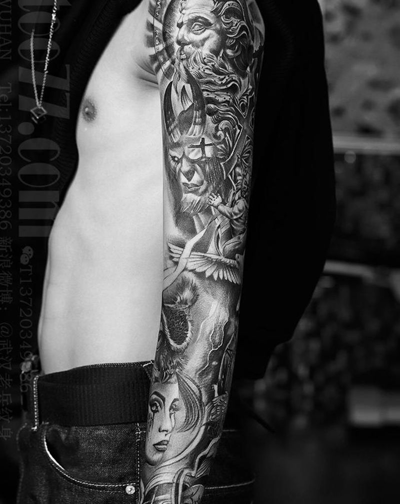 欧美花臂纹身纹身图片_手臂欧美写实纹身图案