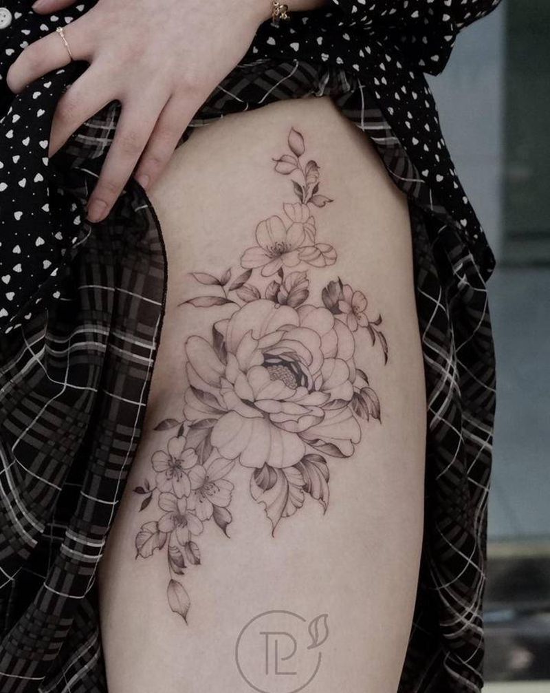 小清新素花纹身纹身图片_腿部腹部小清新纹身图案