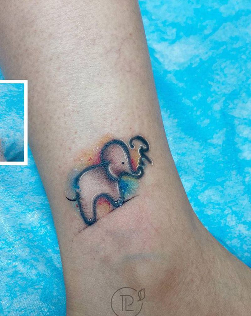 脚踝失败纹身修改纹身图片_腿部脚部水彩纹身图案