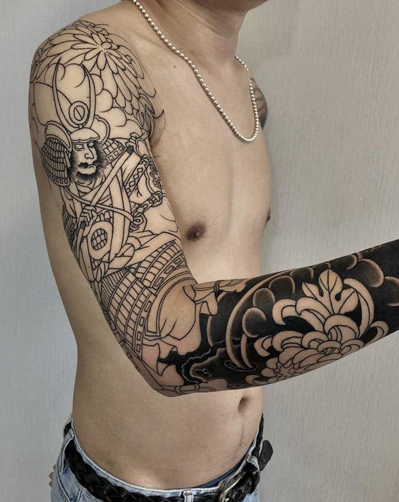 武士花臂纹身图片_手部手臂老传统武士纹身图案