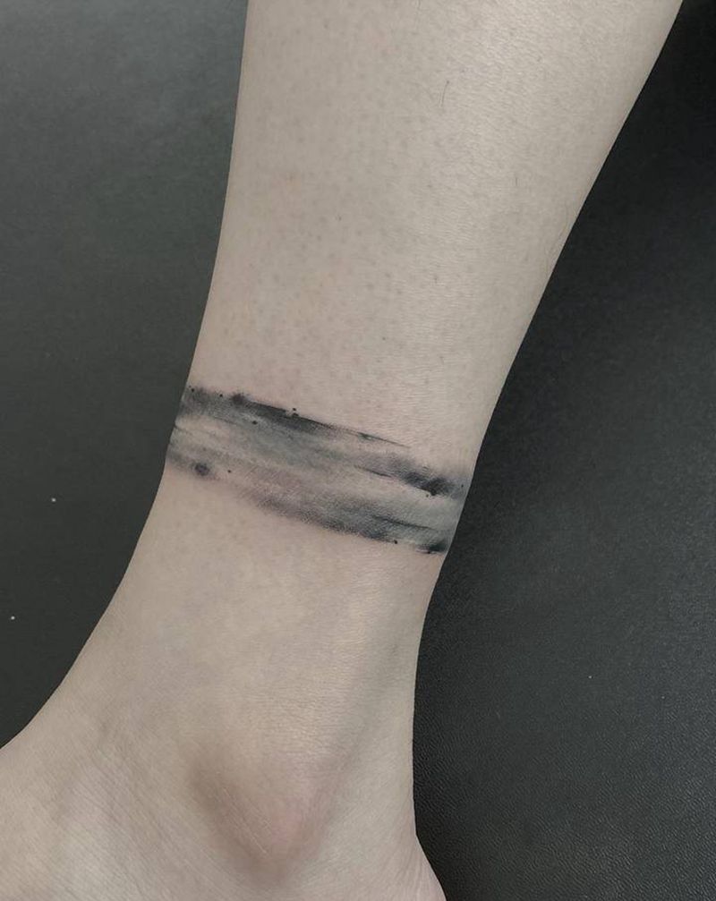 脚踝纹身纹身图片_腿部脚部水墨老传统纹身图案