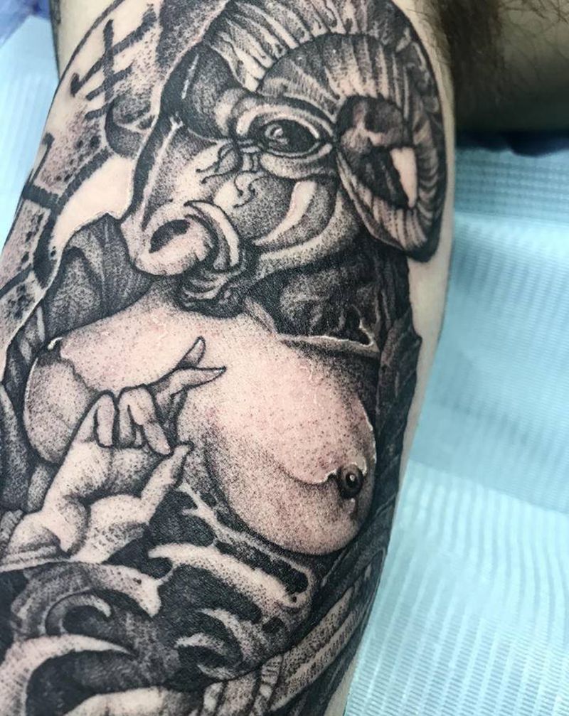 欲望，山羊纹身图片_手臂腰部点刺几何暗黑暗黑系纹身图案