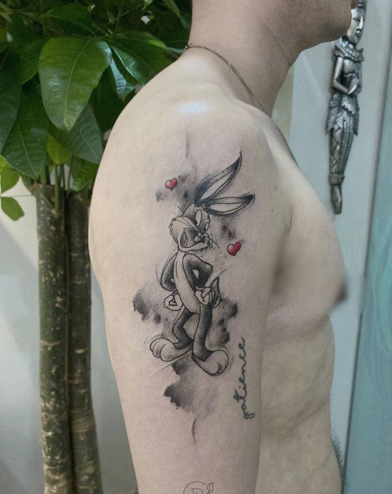 兔八哥纹身纹身图片_手臂肩部水墨水彩纹身图案