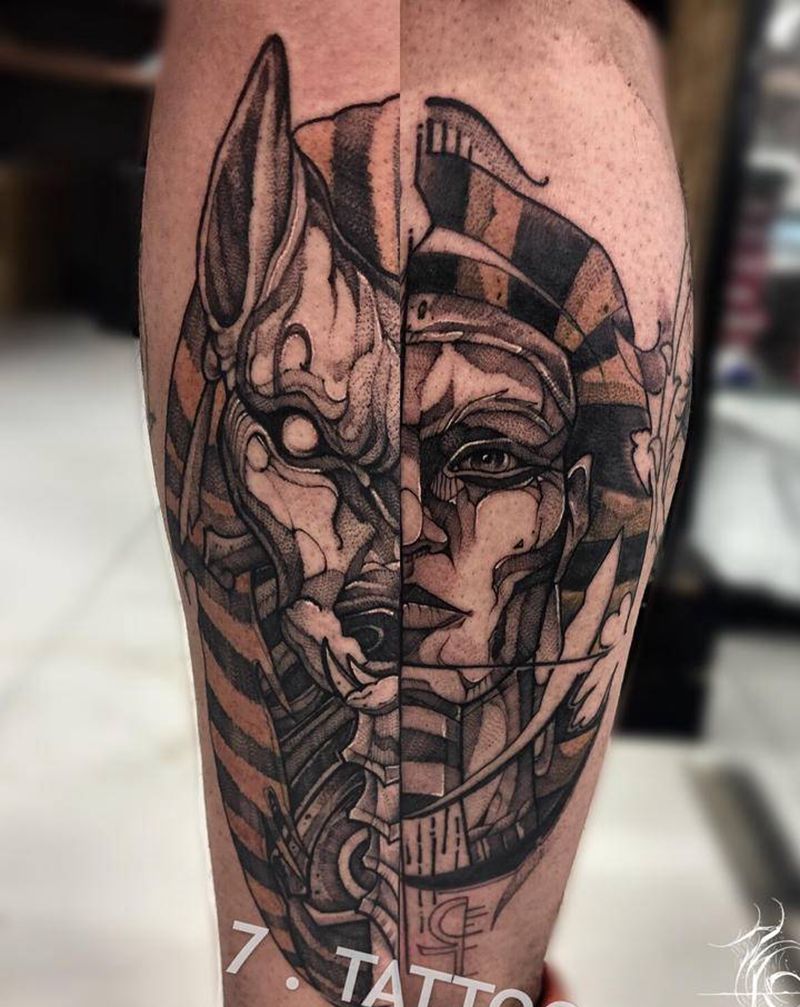 阿努比斯，法老王纹身图片_手臂腿部点刺几何阿努比斯法老王埃及纹身图案