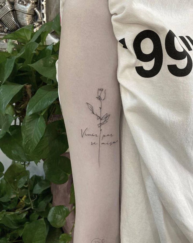 玫瑰简约线条纹身图片_手臂肩部几何纹身图案