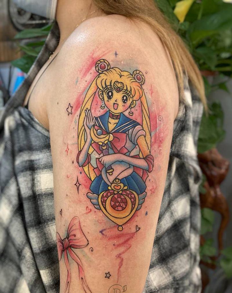 包子头美少女战士纹身纹身图片_手臂肩部水彩纹身图案