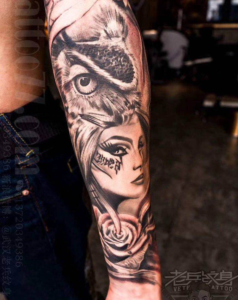 欧美花臂纹身纹身图片_手臂欧美写实纹身图案