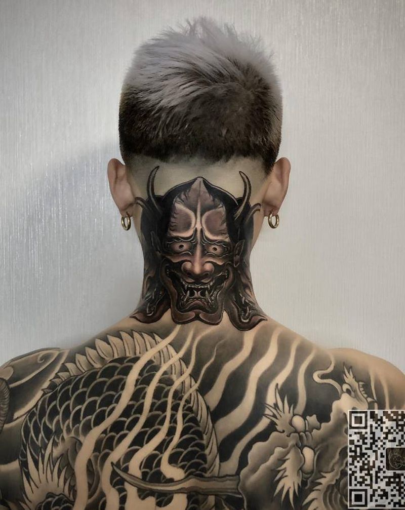 般若纹身图片_背部颈部新传统老传统般若纹身图案