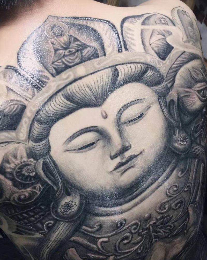 两年前临摹的作品纹身图片_背部新传统佛纹身图案