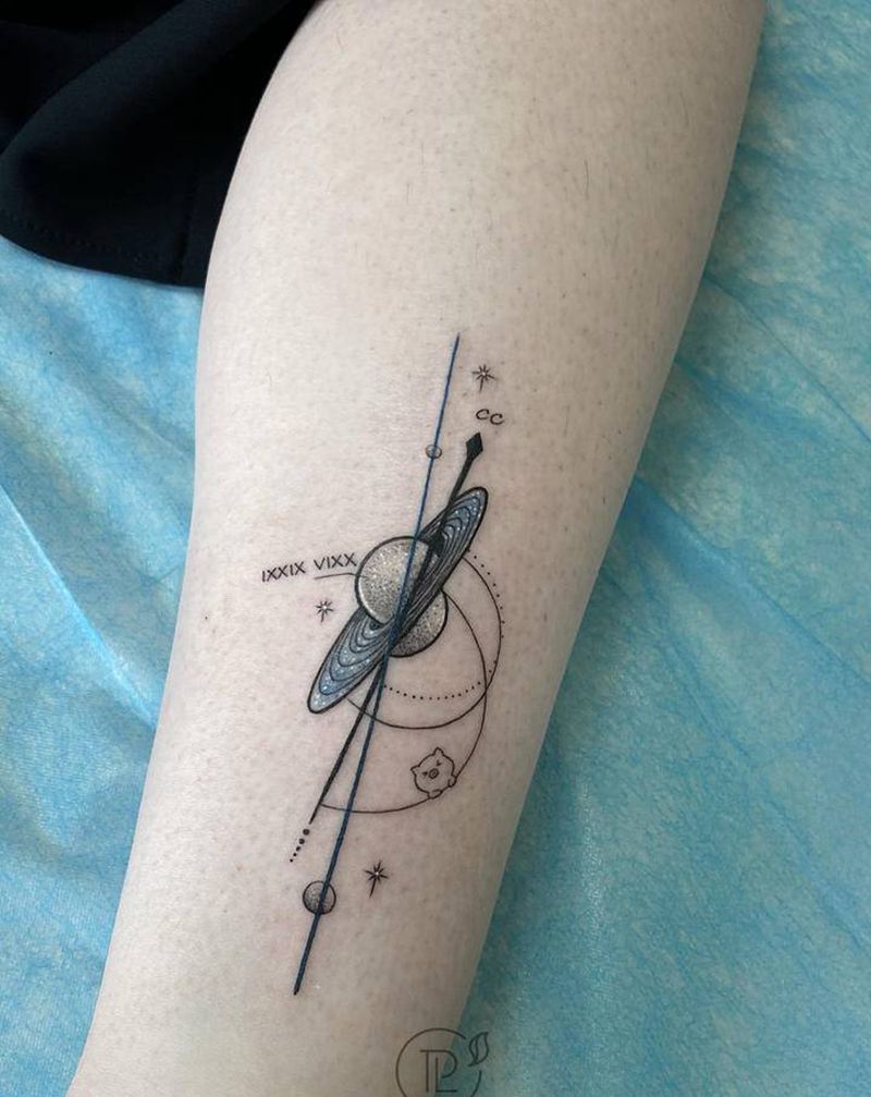 小腿几何星球纹身纹身图片_腿部几何点刺纹身图案