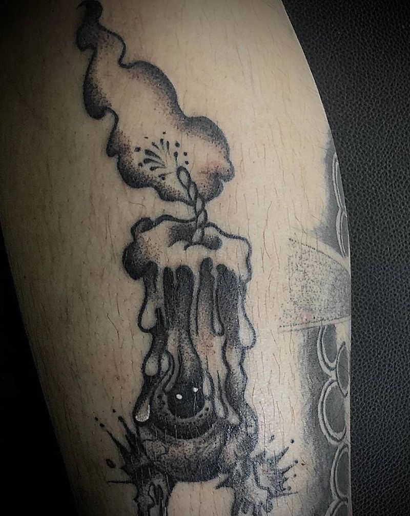 蜡烛纹身图片_腿部点刺纹身图案