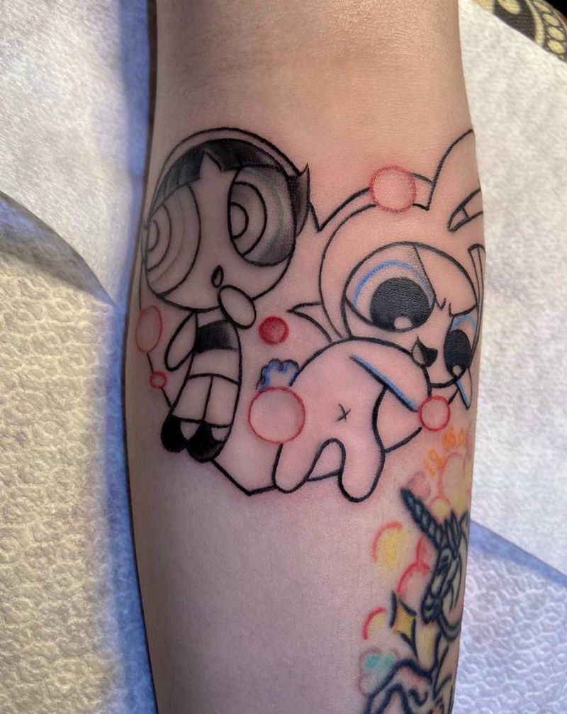 飞天小女警纹身图片_手臂New School飞天小女警爱心卡通纹身图案