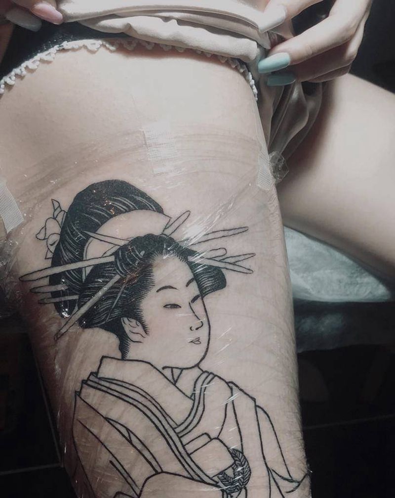 原创日式花腿的开始纹身图片_腿部老传统纹身图案