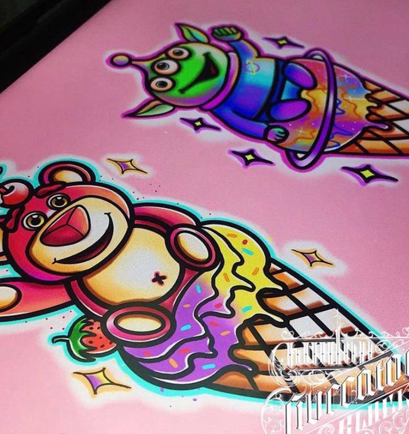 原创手稿”玩具总动员纹身图片_手臂腿部New School卡通玩具总动员冰淇淋纹身图案