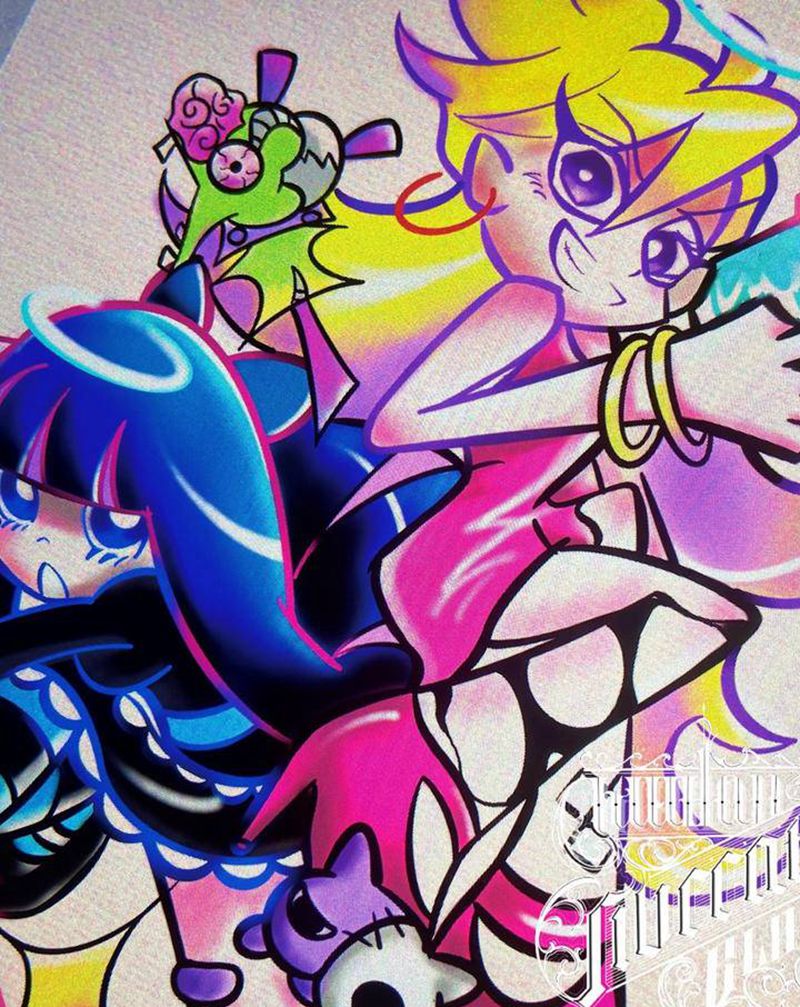 原创手稿”吊带袜天使纹身图片_手臂腿部New School卡通吊带袜天使纹身图案