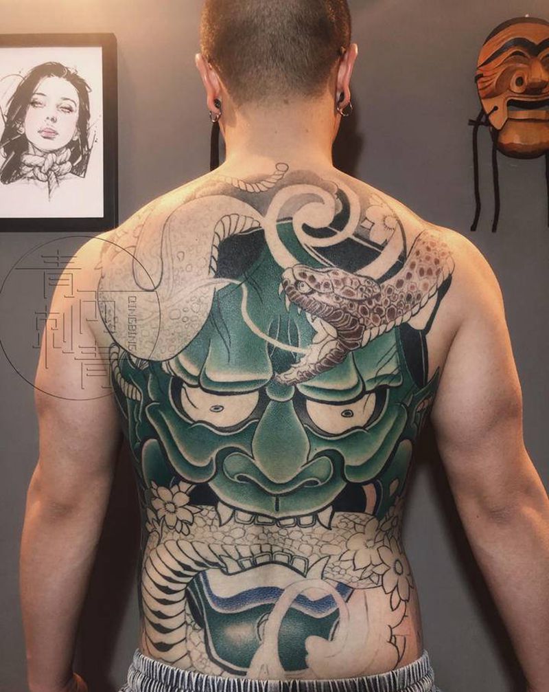 大满背般若未完纹身图片_背部老传统新传统般若纹身图案