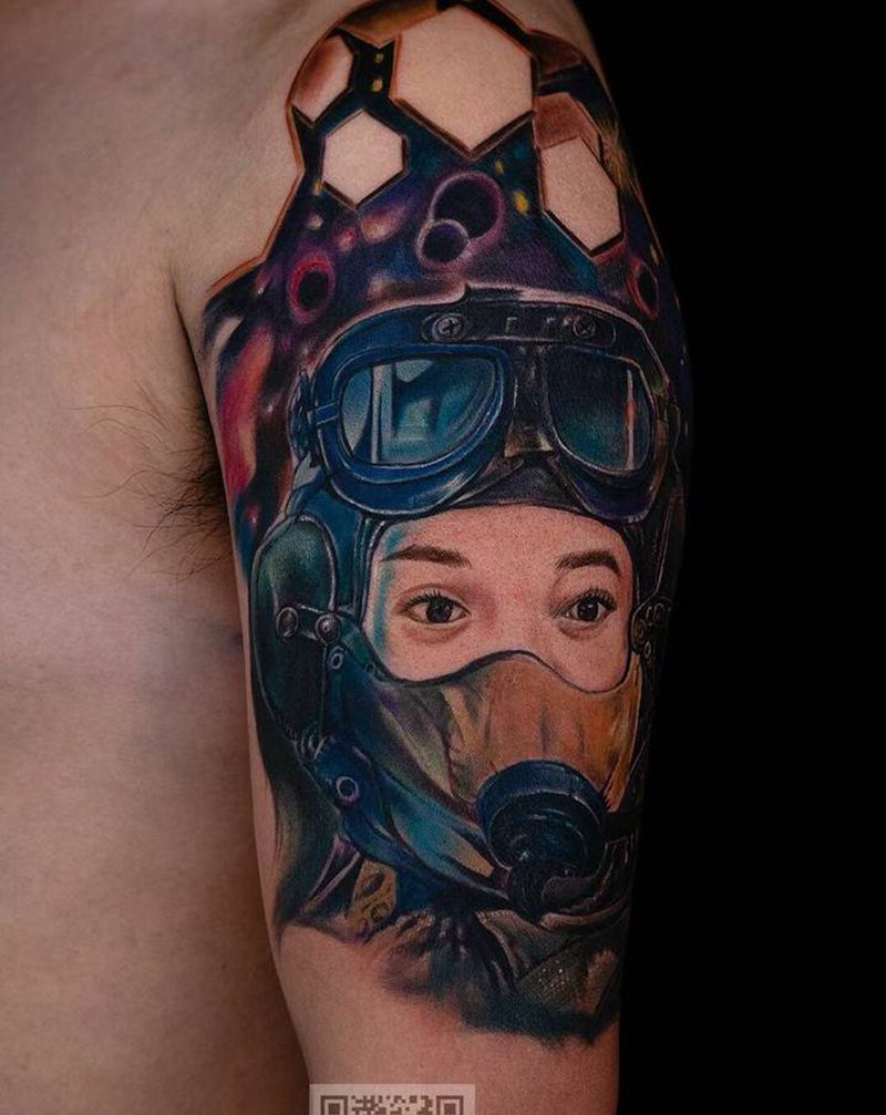 大臂彩色星空肖像纹身作品纹身图片_手臂欧美写实纹身图案