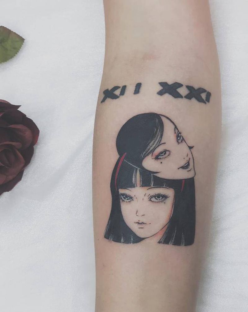 富江纹身图片_手臂点刺插画漫画富江纹身图案