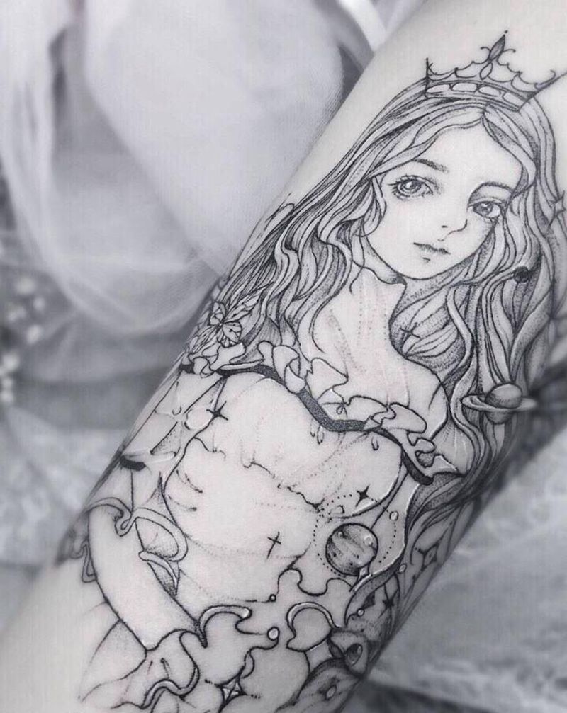 小仙女——遮盖纹身图片_手臂点刺人物遮盖翅膀纹身图案